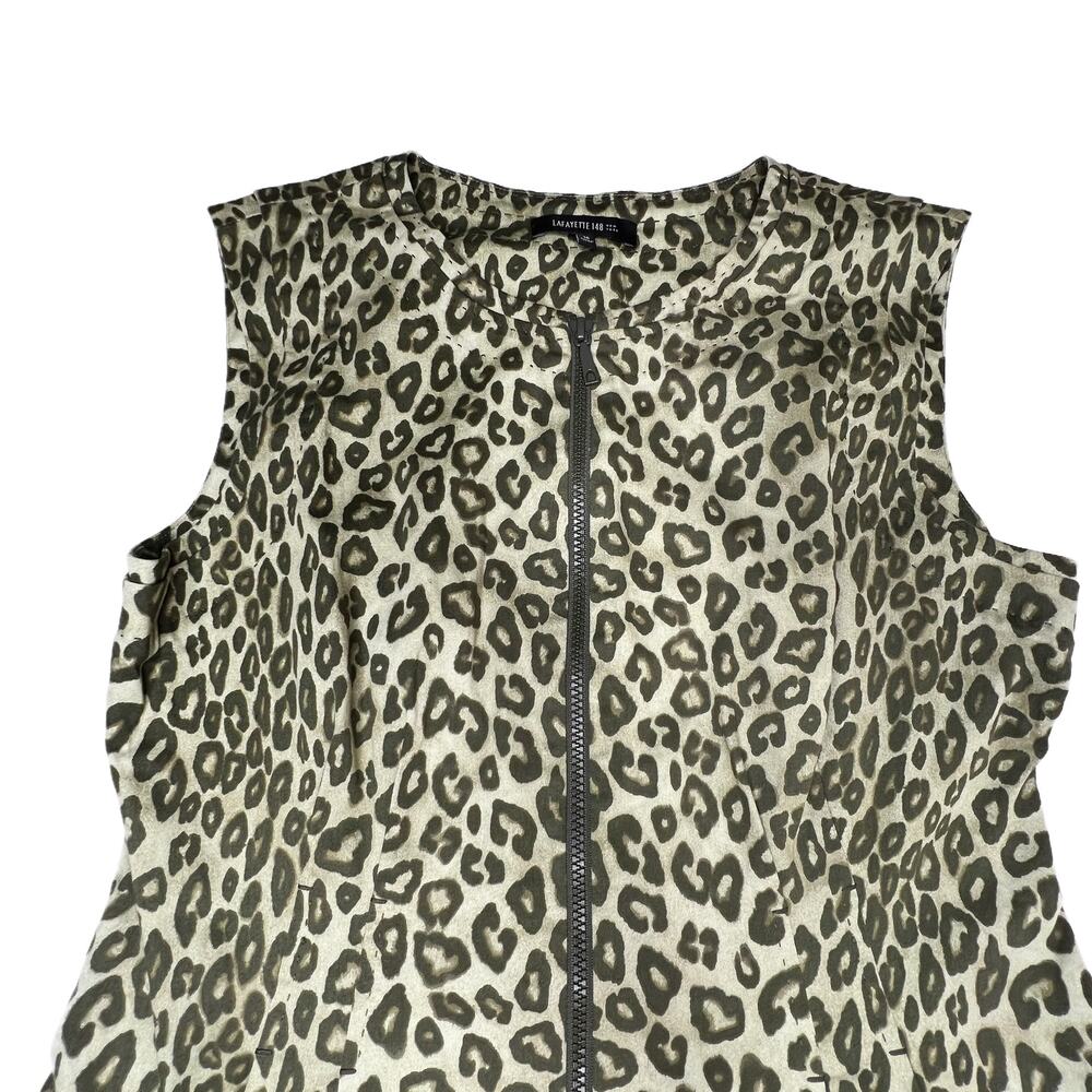 Lafayette 148 Animal Print Zip Front Sleeveless Sheath Dress Green size 10 - Picture 9 of 13